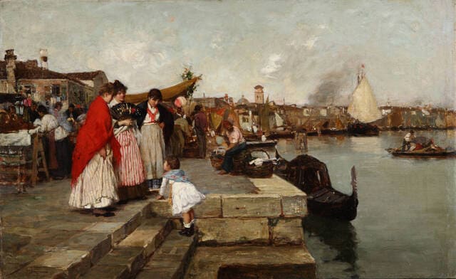 Fragiacomo P. - Alle Zattere, 1888, olio su tela 54 x 87 cm
